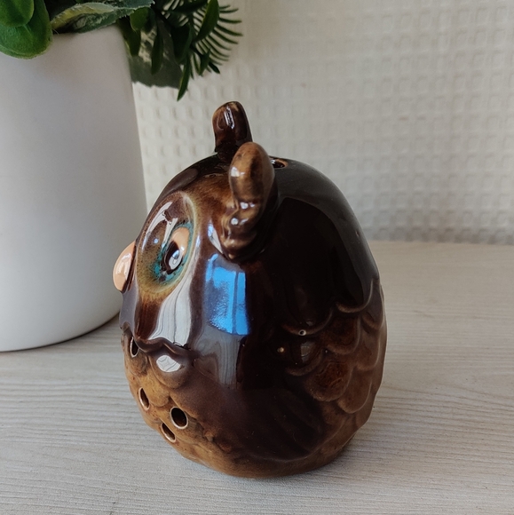 Brown Glazed Ceramic Owl Tea Light Candle Holder - Picture 2 of 8